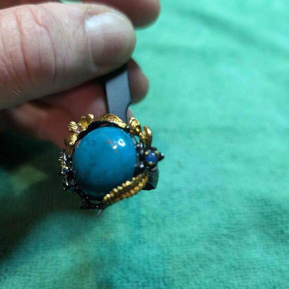 Jewelry 32 ct Natural Turquoise Ring 925 Sterling Silver Size 7 - Picture 7 of 8